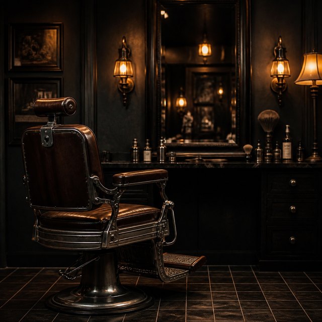 Leerer Barberstuhl aus Leder im Laden